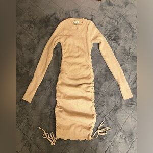 Brand new Acoa long sleeve rushed beige dress; size s